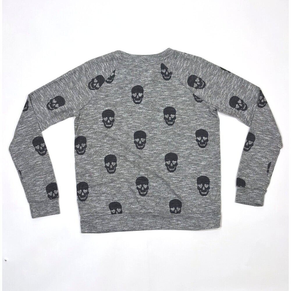 PJ Salvage Skull Crewneck Long Sleeve Gray Black - Small - Picture 2 of 5